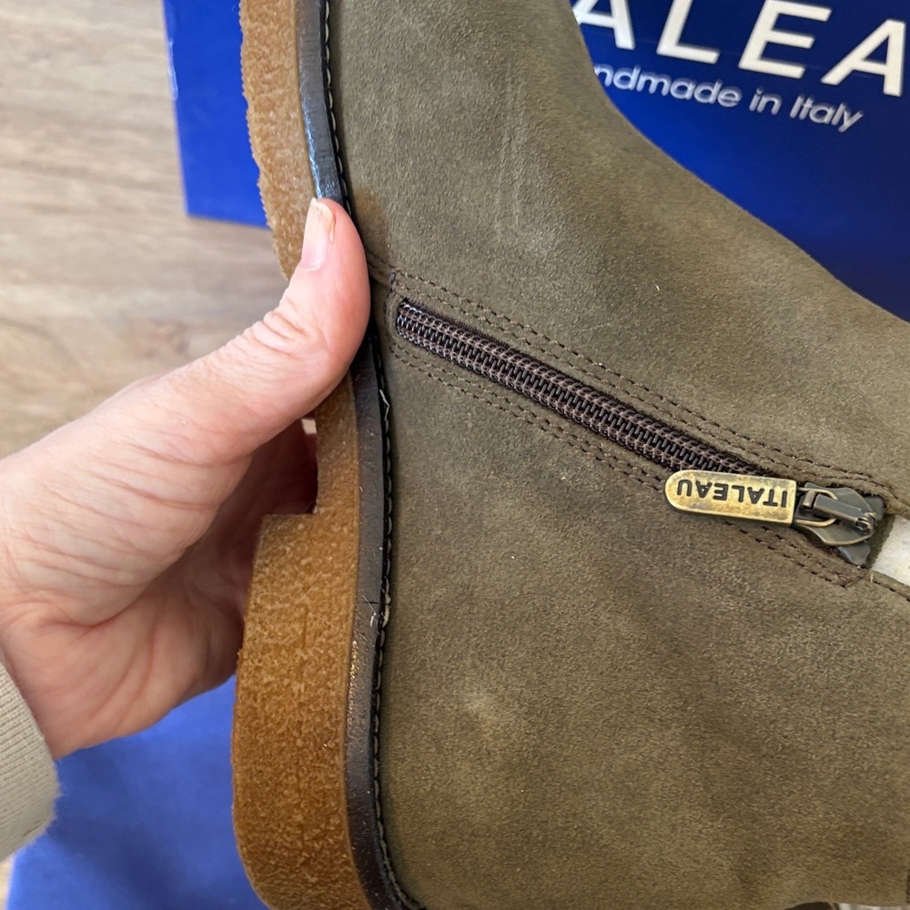 Italeau Women's Olive Suede Ankle Boots- Weatherproof & Handmade in Italy - Picture 7 of 14